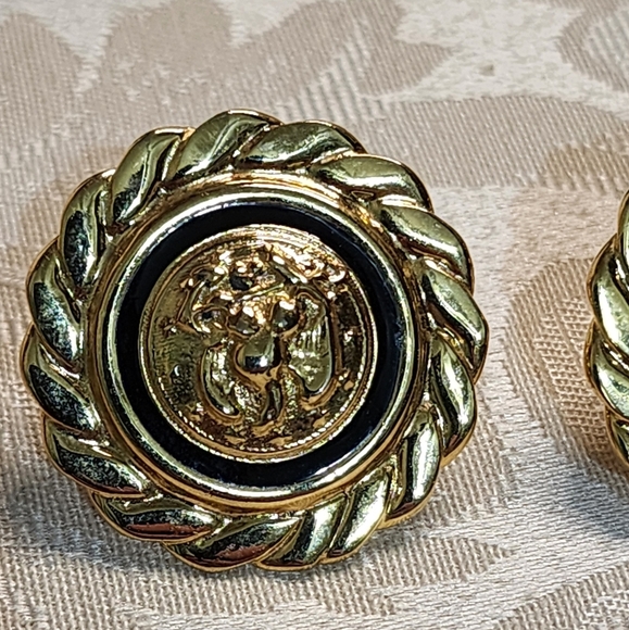 Vintage 1980s Gold-Tone Eagle Anchor Emblem Clip-On Earrings – Military Nautical - Picture 4 of 8